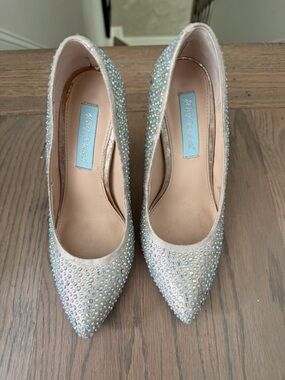 Betsey Johnson Iridescent Crystal Pointed-Toe Pumps - Light Pink/Opal